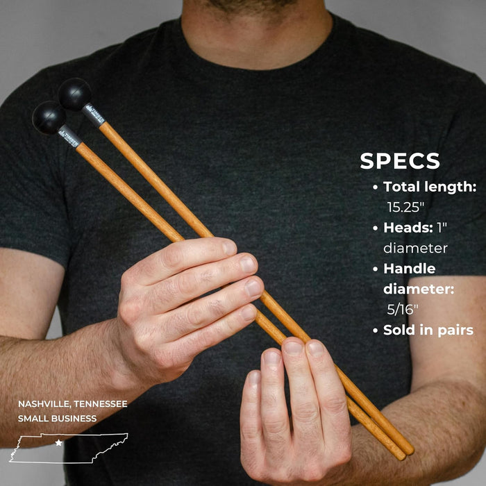 Timber Drum Comapny Timpani Mallets Medium Felt Sticks for Drum Set, Cymbal Roll, Percussion  Birch Wood Handles 15.25"