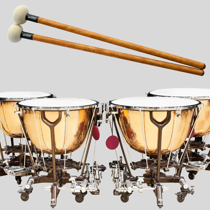 Timber Drum Comapny Timpani Mallets Medium Felt Sticks for Drum Set, Cymbal Roll, Percussion  Birch Wood Handles 15.25"