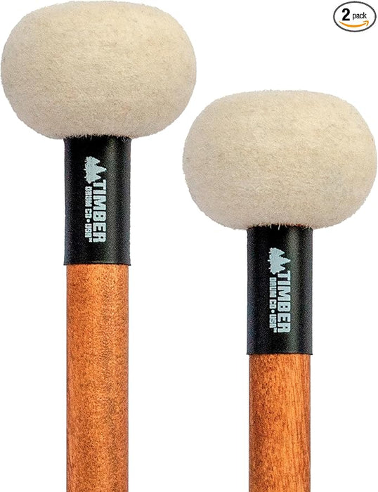 Timber Drum Comapny Timpani Mallets Medium Felt Sticks for Drum Set, Cymbal Roll, Percussion  Birch Wood Handles 15.25"