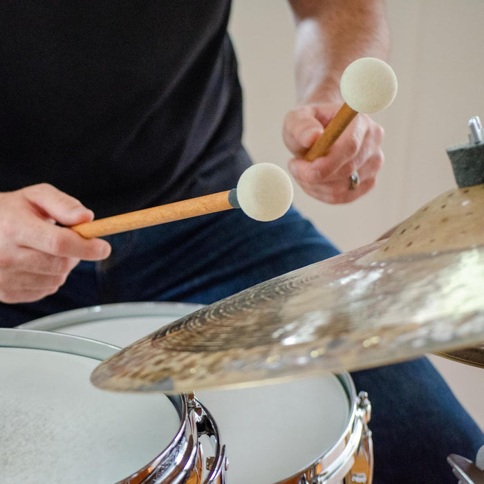 Timber Drum Comapny Timpani Mallets Medium Felt Sticks for Drum Set, Cymbal Roll, Percussion  Birch Wood Handles 15.25"