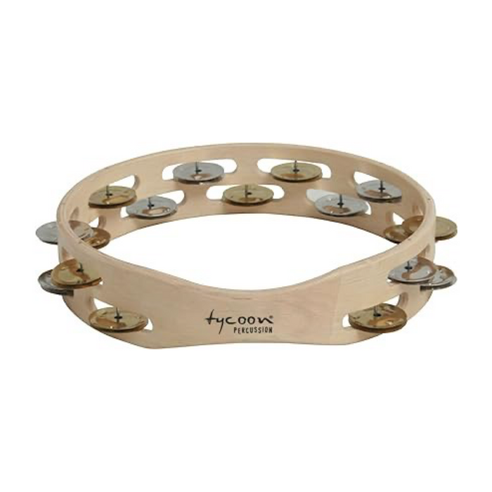 Tycoon Double Row Wood Tambourine - Bright Mixed Jingles