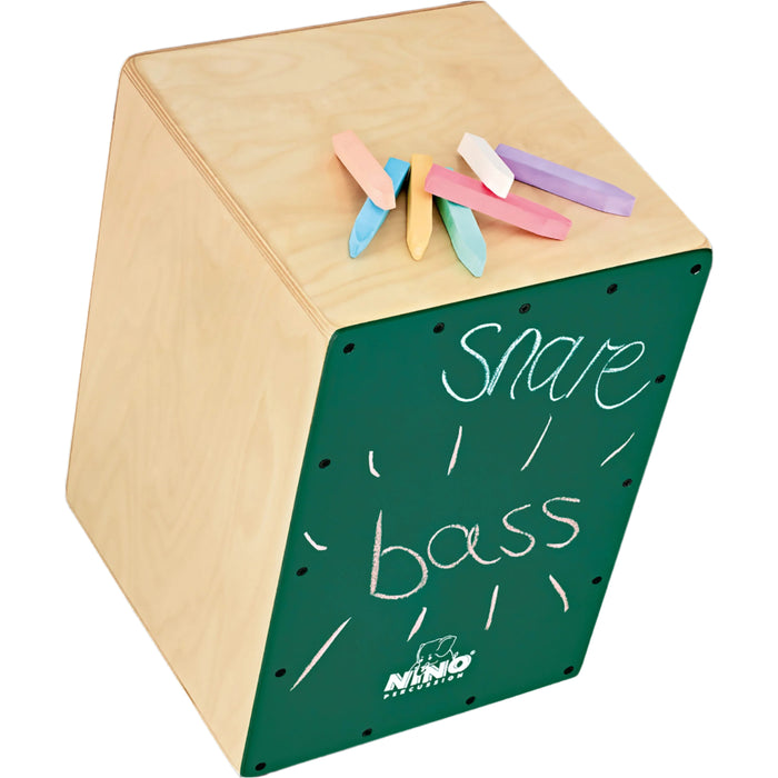 Nino Percussion NINO951DG Chalkboard Cajon with Internal Snares, Includes Pack of Chalk