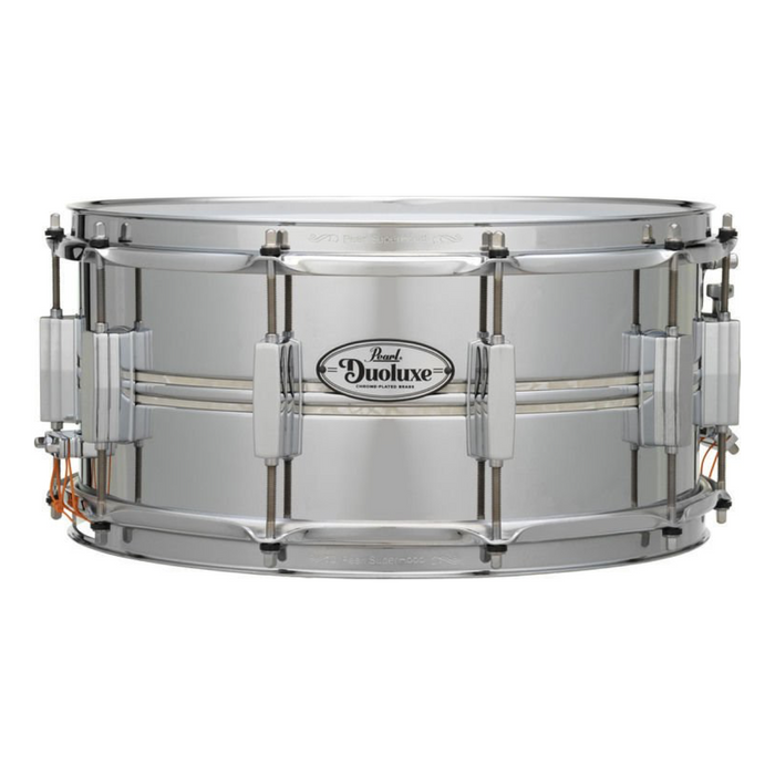 Pearl DuoLuxe Chrome over Brass Snare Drum - 6.5 x 14 - Aged White Marine Pearl Inlay